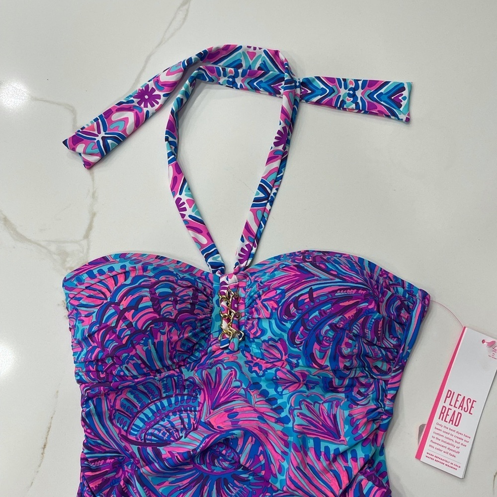 Lilly Pulitzer Albee Halter Tankini Top Turquoise Oasis Size 0 - Picture 9 of 9